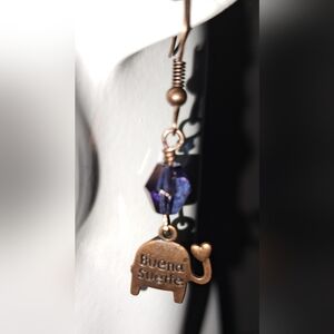 Irridescent Bead & Elephant "BUENA SUERTE" Copper Charm Earrings